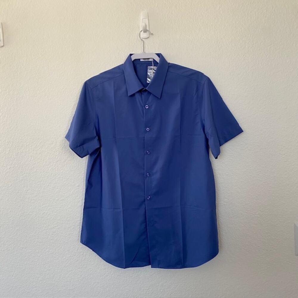 Coofandy Button-Up Shirt Men's Medium‎ Short Sleeve Blue Work Casual NWT